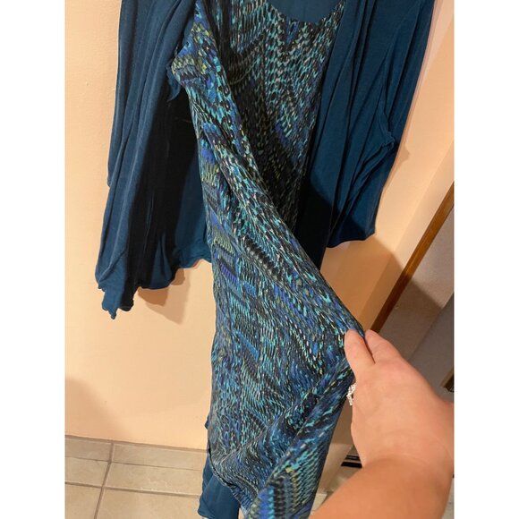 Peacock Chevron Pattern Sleeveless Dress With 3/4 Sleeve Open Front Cardigan 2X - Picture 5 of 10
